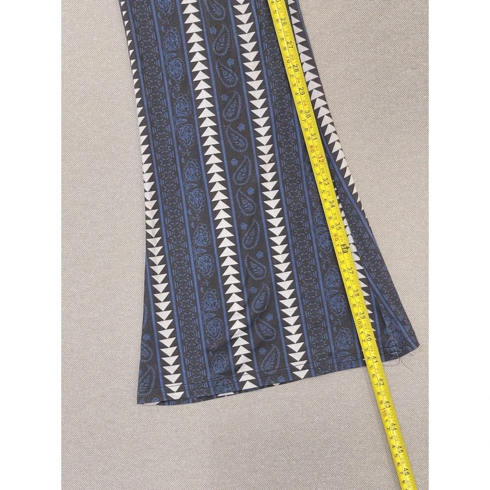 Navy Geometric Flare Pants Y2K Bell Bottom‎ Stretch High Waist Trendy